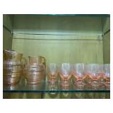 (2) Vintage Pink Pitcher, (9) Glasses (2) Vintage Pink Pitcher, (9) Glasses