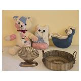 Vintage Patchwork Bear & Cat, Plaster Angel, Vintage Patchwork Bear & Cat, Plaster Angel,