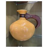 Ceramic Yellow With Wood Holder Pitcher 8� Ceramic Yellow With Wood Holder Pitcher 8�