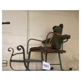 VTG sled wood and metal, with a green teddy bear VTG sled wood and metal, with a green teddy bear