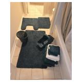 (3) Green Rugs, Trash Basket & Towels (3) Green Rugs, Trash Basket & Towels