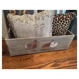Farmhouse Wooden Storage Box & Decorative Pillows Farmhouse Wooden Storage Box & Decorative Pillows