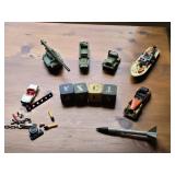 Vintage Metal Toys, Wooden Blocks Vintage Metal Toys, Wooden Blocks
