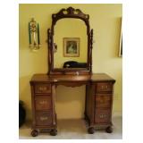 Antique Vanity & Wicker Bench Antique Vanity & Wicker Bench