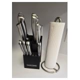 Hamilton Beach Knives & Block + Paper Towel Holder