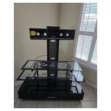 Black Laquer & Glass TV Stand w/TV Mount Attached