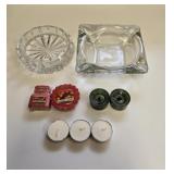 (2) Glass Ashtrays & Mini Candles