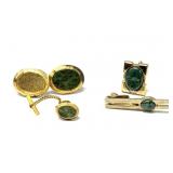 VTG Hickok USA CuffLinks And Tie Bar Green