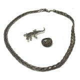 Silver Tone Chain, Vintage Emmons Lizard Brooch