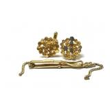 Gold Tone Cufflinks and Tie Clip