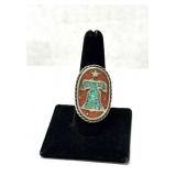 Liberty Bell Ring size 9.5 turquoise chips coral