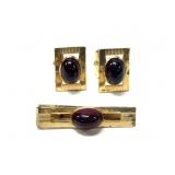 Vintage ANSON Red Glass Cabochon Cufflinks Gold