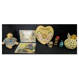 Heart Door Harp, Vintage Porcelain Clown, (2)