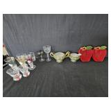 Assorted Glassware, (2) Apple Candy Dishes