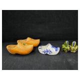 Set of Wooden Dutch Clogs, Ceramic Clog + Cactus