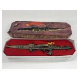 Chinese Knife Brass Toned Metal Handle with Dragon