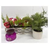Farmhouse Faux Tulip & Plant Decor & Candle