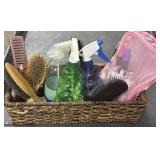 Wicker Basket with Brushes, Spray Bottles, Bag