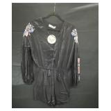 NWT Auguste Black Romper With Embroidered Sleeves