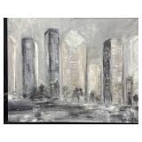 Signed Abstract Canvas Painting A City
