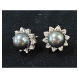 14k and Black Pearl Believed Diamond Earrings