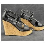 Sz: 7, Marc Fisher Black Lorda Wedge Sandals