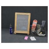 Easel Chalkboard, NEW Verizon SIM Card, Desk