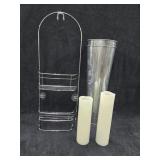 Shower Caddy, (2) Tall Tin Vases & (2) Flamless