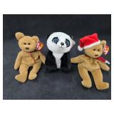 (3) Beanie Babies Curly, Baboo & Teddy