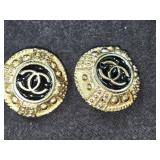 Gold Tone & Black Earrings w/Chanel Logo