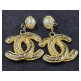 Gold Tone & Faux Pearl w/Chanel Logo