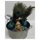 Bucket With Peacocks Napkins Ring Holders