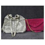 Massimo Silver Shoulder Bag + Dark Pink Suede Bag