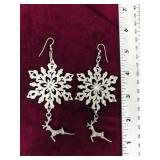 Large Snowflake Earrings with Reindeer Charms