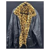 Reversible Faux Leather and Animal Print Fur