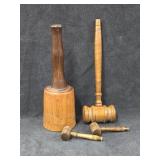 Wooden Mallet + (3) Gavels