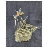 Brass Hummingbirds Fleeing The Cage w/Marble Base