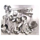 Bin of Assorted Stainless Steel Measuring Cups,