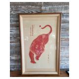 Chinese Red Tiger Print Framed Under Glass