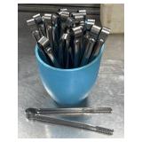 Blue Bucket With Approx. (24) Stainless Tongs