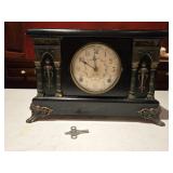 Antique Ebonized Sessions Mantel Clock w/Key