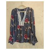 Sz 10 White House Black Market Floral Blue Tunic