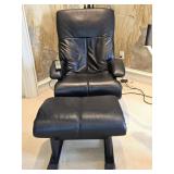 Black Leather Massage Recliner and Ottoman Setset
