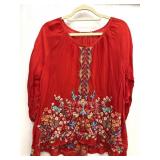 Sz: S, Johnny Was Red Embroidered Shirt