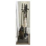 Vintage Brass Fireplace Tool Set and Stand