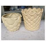 (2) Tan Ceramic Planters