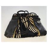 Black and Beige Zebra Print Leather Clutch