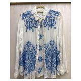 Sz: S, Johnny Was White Embroidered Shirt