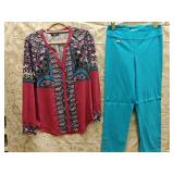 Sz 6/MD Hale Bob Blouse & Lisette Teal Capris