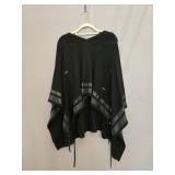 SKY Black Wool Poncho w/Leather Details